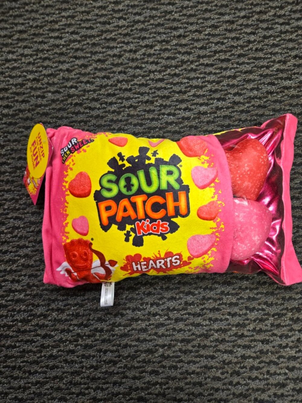 NWT Iscream Sour Patch Kids Plush Zip Pillow + 4 Mini Hearts Valentines Gift